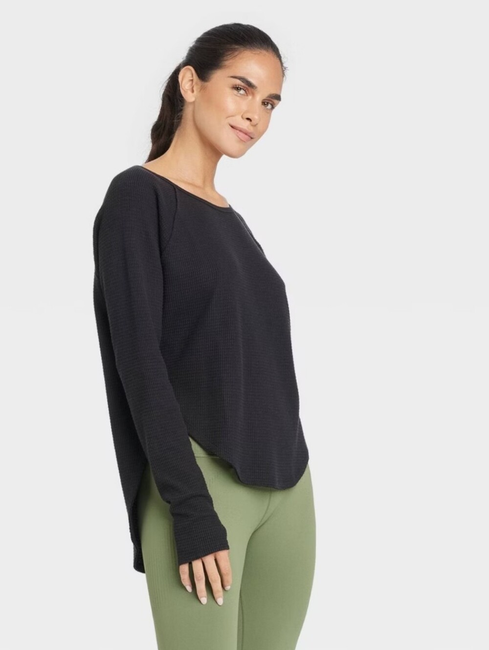 Women's Waffle Leggings-Friendly Long Sleeve Top - JoyLab Black L
